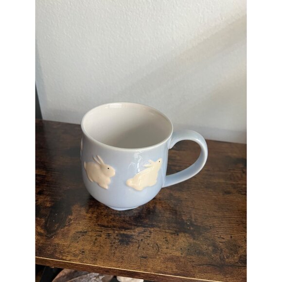 Embossed Rabbit Ceramic Mug Light Blue Creamy White 12 Oz Stoneware By Global De - Picture 2 of 4